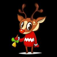 Funny cartoon red nose reindeer.  Christmas vector illustration isolated