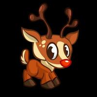 Funny cartoon red nose reindeer.  Christmas vector illustration isolated