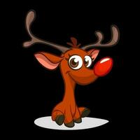 Funny cartoon red nose reindeer.  Christmas vector illustration isolated