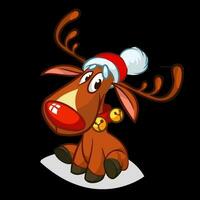 Funny cartoon red nose reindeer.  Christmas vector illustration isolated