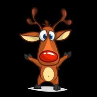 Funny cartoon red nose reindeer.  Christmas vector illustration isolated