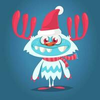 Funny cartoon monster wearing Santa Claus hat. Christmas illustration vector