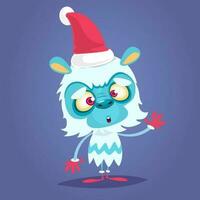 Funny cartoon monster wearing Santa Claus hat. Christmas illustration vector