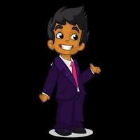 vector ilustración de un árabe chico en del hombre ropa. dibujos animados de un joven chico vestido arriba en un mans negocio azul traje presentación. oficina trabajador