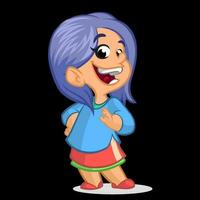 Cute little girl with violet hair smiling vector   cartoon style character