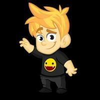 Cartoon young boy rock-n-roll fan. Vector illustration of  cute blond teenager in black clothes. Icon