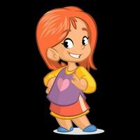 linda pequeño niña con rojo pelo vector dibujos animados estilo personaje en un camisa falda