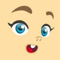 Cartoon girl exciting avatar face. Cute cartoon vector girl face expressions