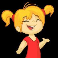 Vector cartoon little girl dancing. Illustration of little girl with blond hair