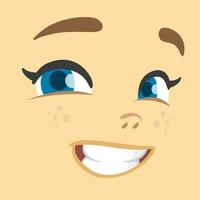 Cartoon girl smiling avatar. Cute cartoon vector girl face expressions