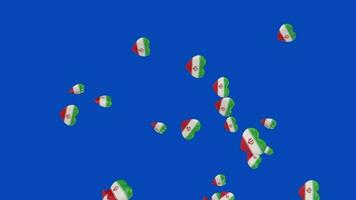 Animation of flag hearts in blue screen. Country flag on 3d hearts. Iran flag on 3d heart. video