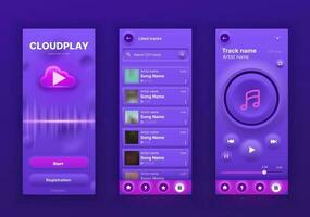 Neomorphic music player interface, UI app screen vector