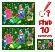 Find differences game worksheet with funny books vector