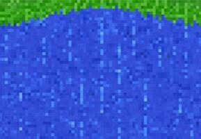 Pixel game background with river waterfall water vector