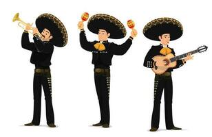 Mariachi mexican musicians band cartoon characters vector