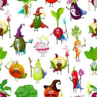 Cartoon vegetables, fairy wizards seamless pattern vector