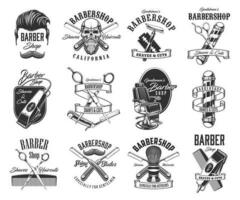 iconos de barbería, afeitado y peluquería vector