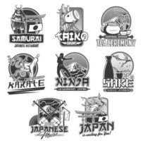 Japan vector icons of Japanese travel and tourism