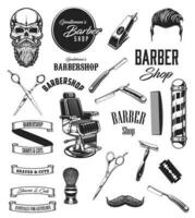 Barbershop icons, mustache and beard barber tools vector