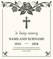 Funeral card vector template with flower ornament