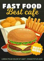 Fast food burger, french fries and chicken nuggets vector