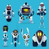 Modern white robots, artificial intelligence bots vector