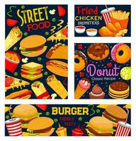 Street food, takeaway meals vector posters set