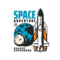 Galaxy rocket or spacecraft and space exploration vector