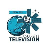 televisión satélite icono, cerca tierra lanzadera vector