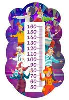 Kids height chart, cartoon shapito circus clowns vector