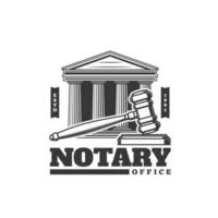 Notary office icon, judge gavel and lawyer court vector