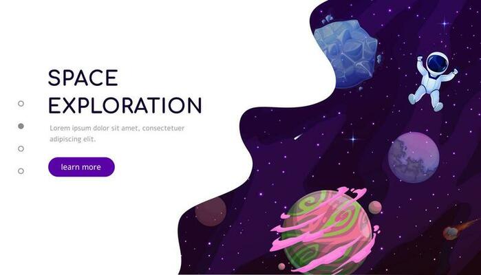 Space landing page, cartoon astronaut in galaxy