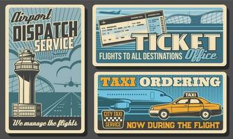 Dispatch service, tickets and airport taxi posters vector