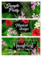 Tropical leaf, palm jungle flowers summer paradise vector