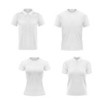 White tshirts, polo shirts for men or women mockup vector