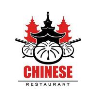 Chinese restaurant icon with pagoda and Baozi vector