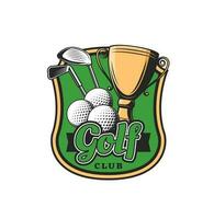 golf club retro icono con taza, pelotas y clubs vector