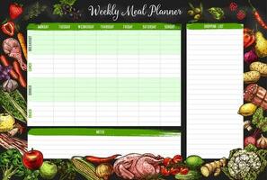 Weekly meal planner, timetable, week food plan vector