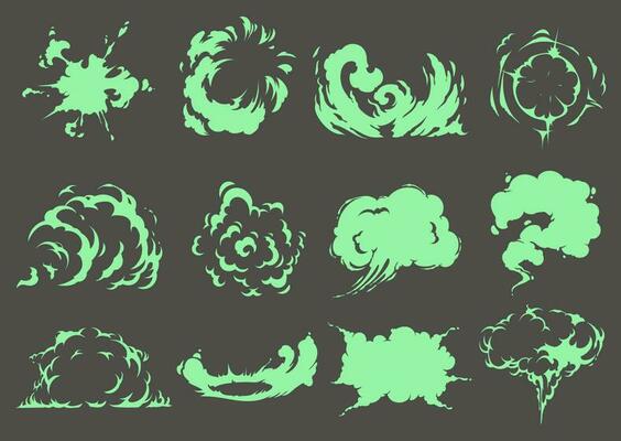 Cartoon bad green smell clouds, smoke or steam set