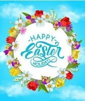Happy Easter holiday flower wreath vector poster