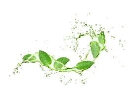 Green mint leaves and herbal tea wave splash flow vector