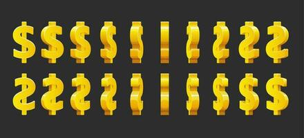 Golden dollar sign animation animated sprite sheet vector