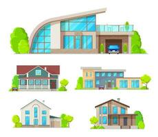 Real estate building, cottage house, villa icons vector