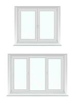 Plastic windows with white frames, glass and sills vector