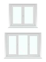 Plastic windows with white frames, glass and sills vector