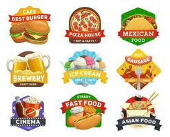 Fast food icons, burgers, sandwiches restaurant vector