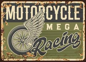 Motorcycles racing championship rusty metal plate vector