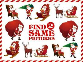 Christmas Santa memory game or puzzle, cartoon vector