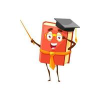 Book funny character with pointer, mortarboard hat vector