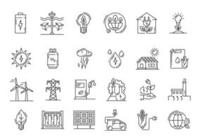 Renewable energy, clean environment outline icons vector